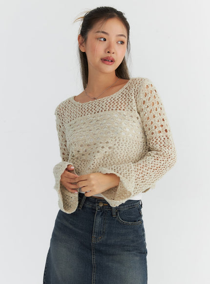 open-knit-sweater-co313 / Beige