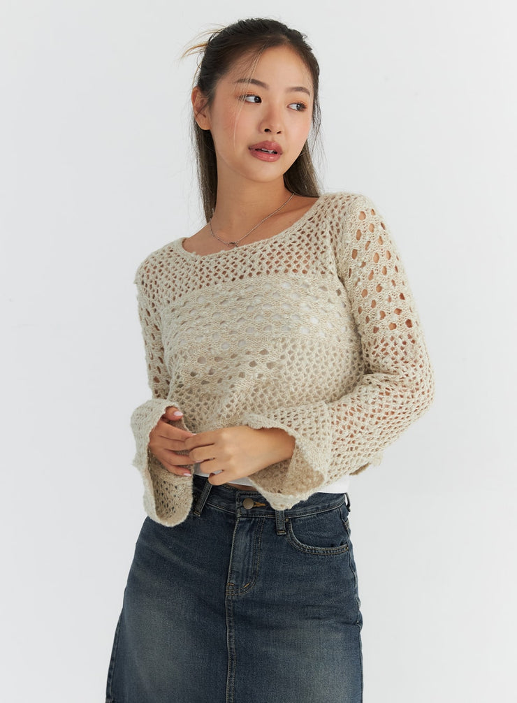 open-knit-sweater-co313 / Beige