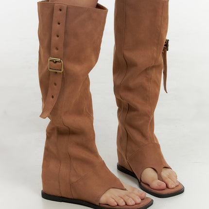 buckle-suede-sandal-boots-ou404 / Beige