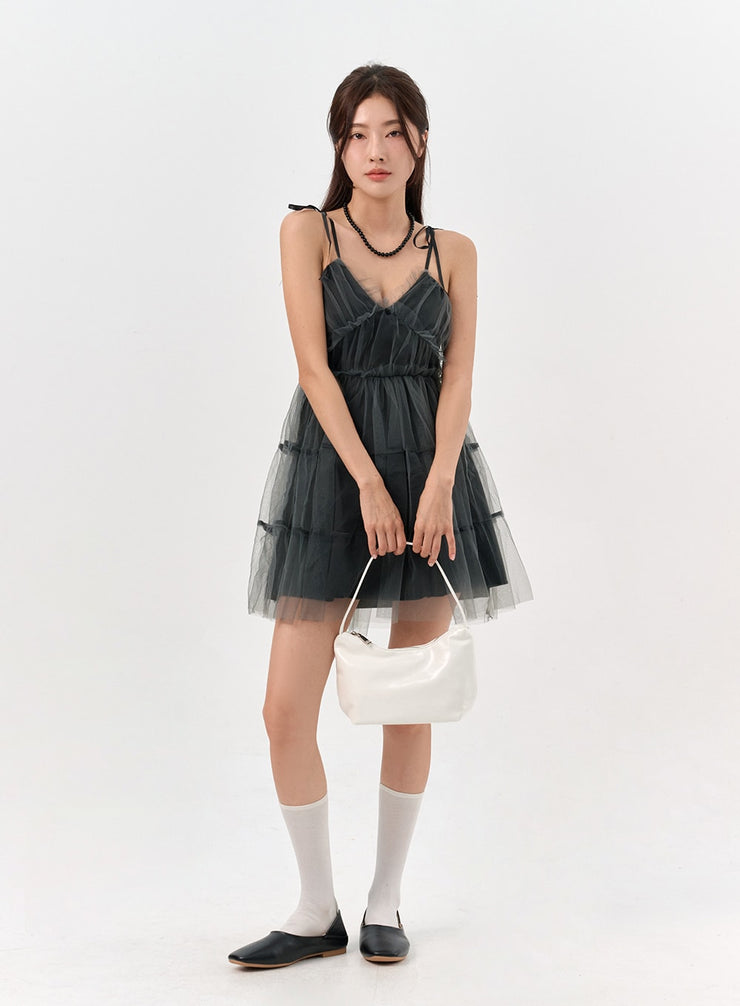 chiffon-mini-strap-dress-io311 / Black