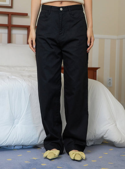 basic-cotton-straight-leg-pants-oy424 / Black