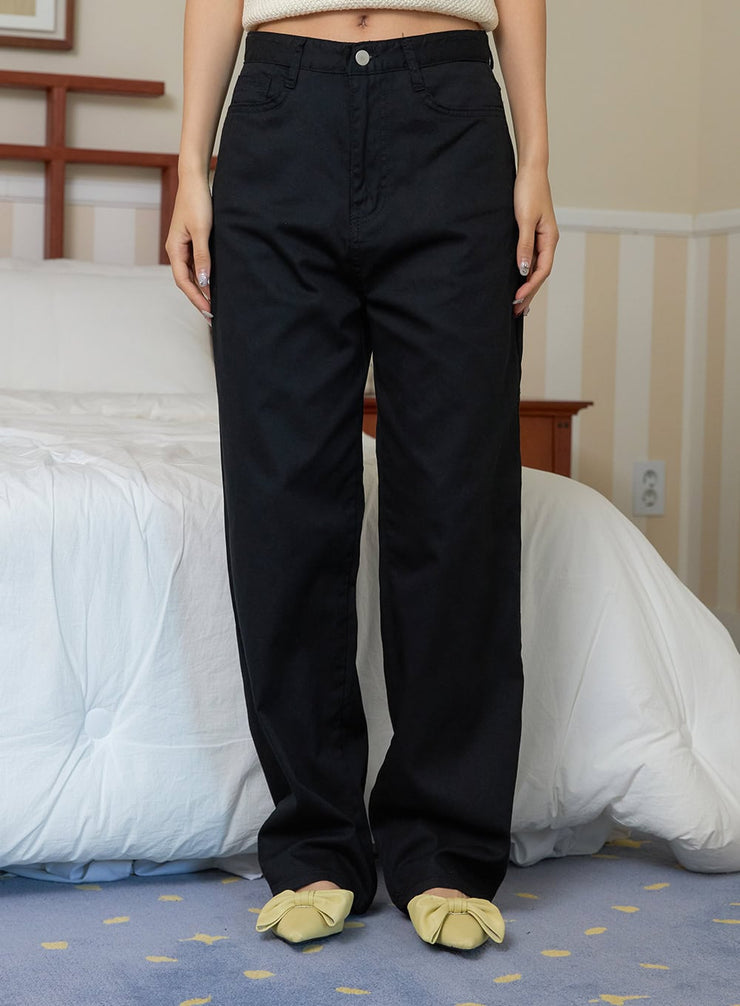 basic-cotton-straight-leg-pants-oy424 / Black