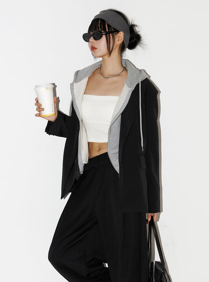 oversized-solid-blazer-jacket-if402 / Black