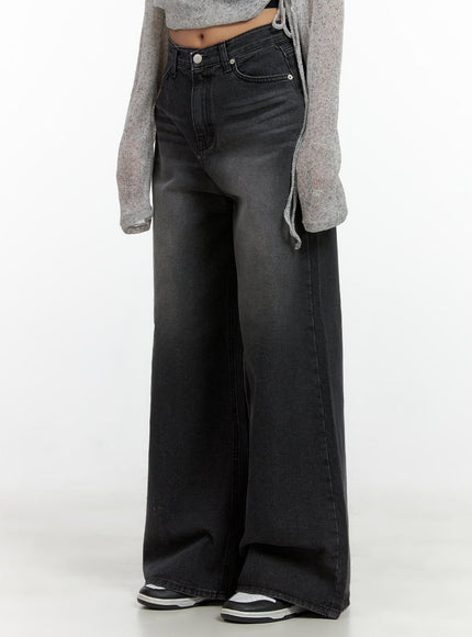 washed-wide-leg-jeans-cl404 / Black