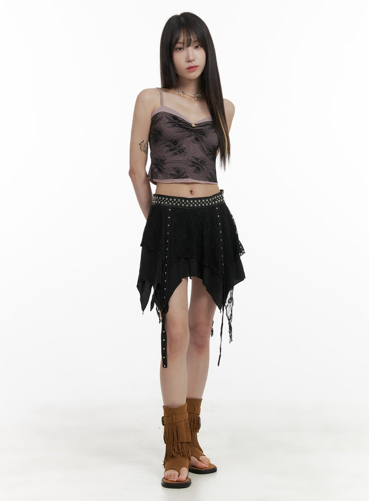 strap-stud-laced-mini-skirt-oa426 / Black