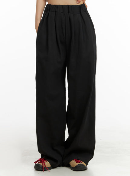 pintuck-wide-leg-trousers-oa419 / Black