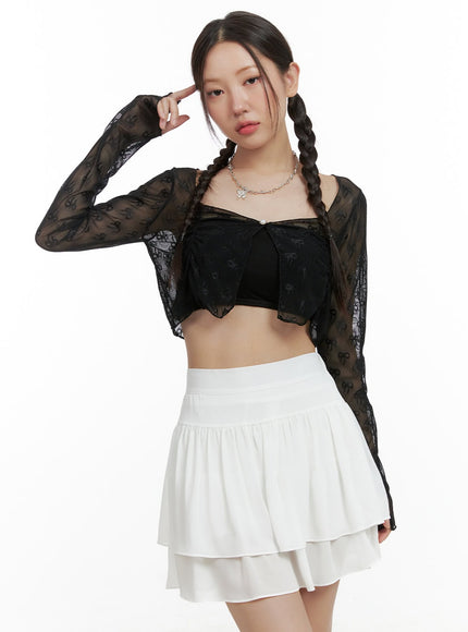 sheer-ribbon-crop-cardigan-ol402 / Black