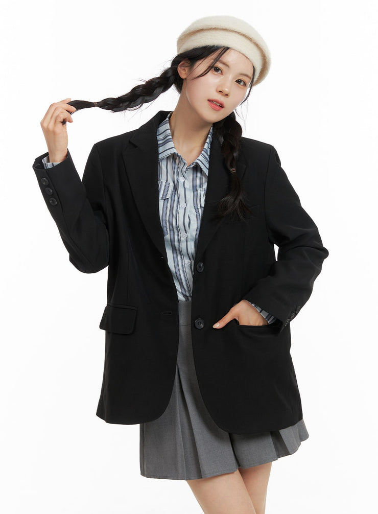 solid-oversized-blazer-jacket-om420 / Black