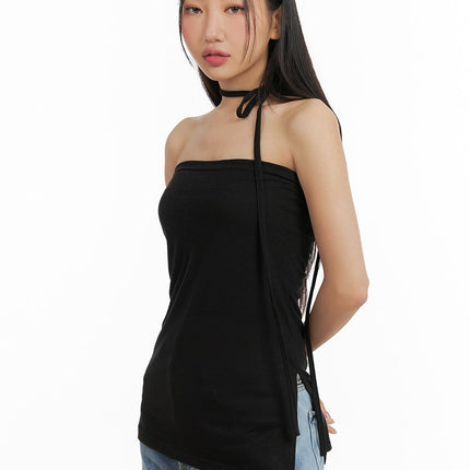 side-slit-tube-top-with-scarf-cm422 / Black