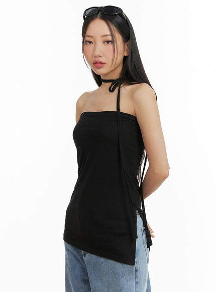 side-slit-tube-top-with-scarf-cm422 / Black