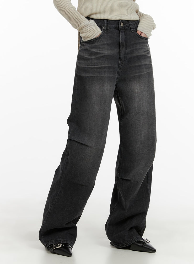 pintuck-washed-wide-leg-jeans-ca403 / Black