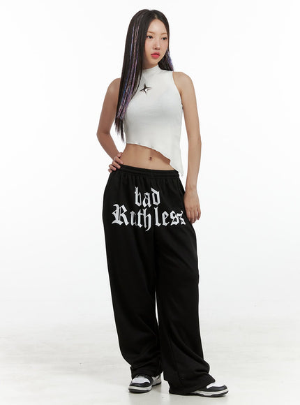 banded-lettering-sweatpants-ol408 / Black