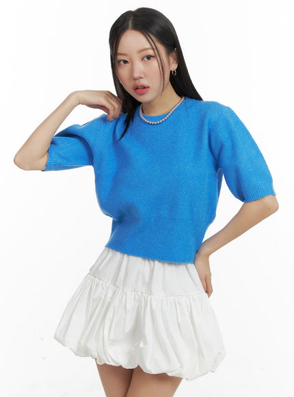 puff-sleeve-crop-sweater-om428 / Blue