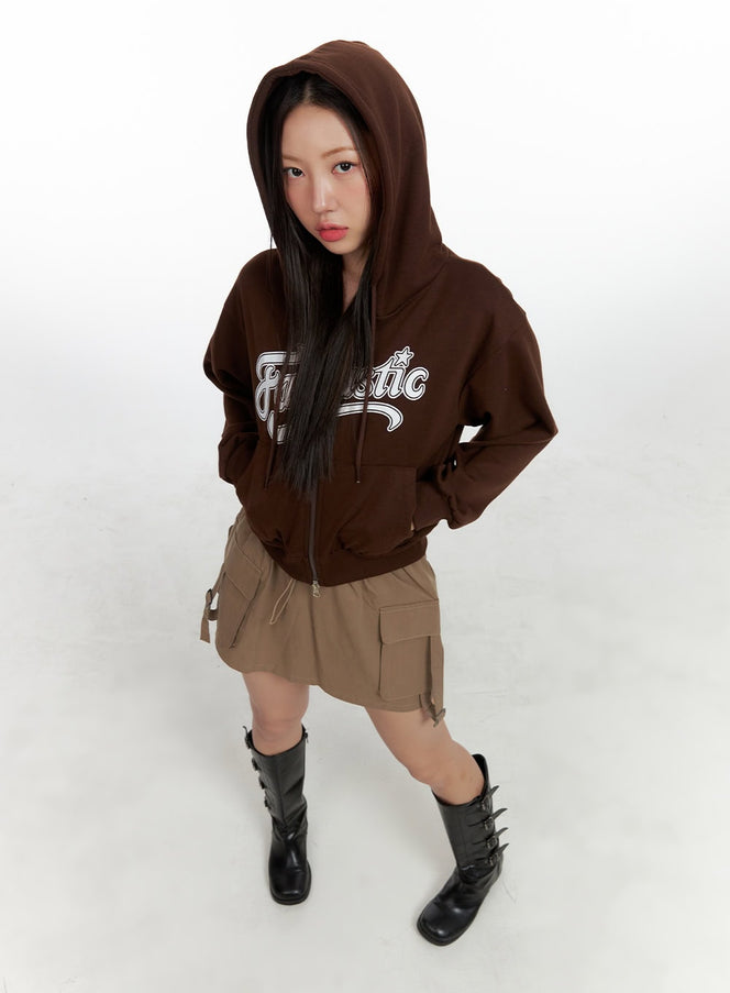 graphic-zip-up-hoodie-ol408 / Brown