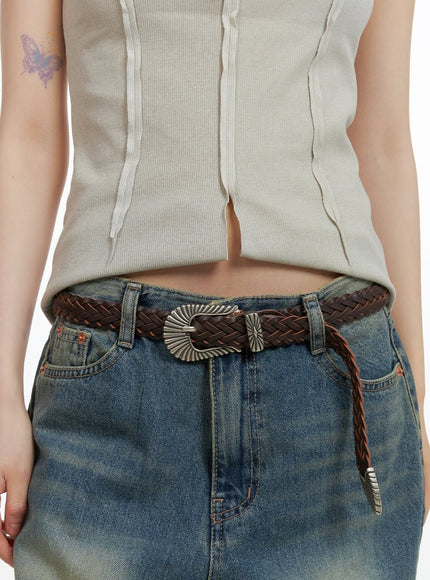 faux-leather-twist-belt-cy414 / Brown