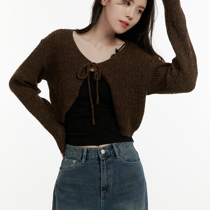 tie-knit-crop-cardigan-oa405 / Brown