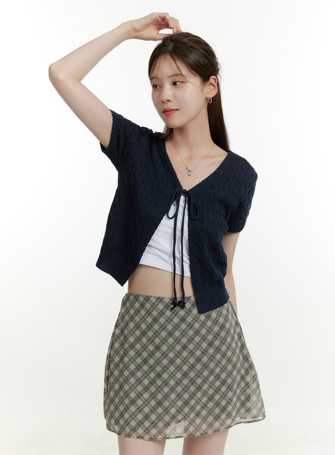 v-neck-short-sleeve-cardigan-ou427 / Dark blue