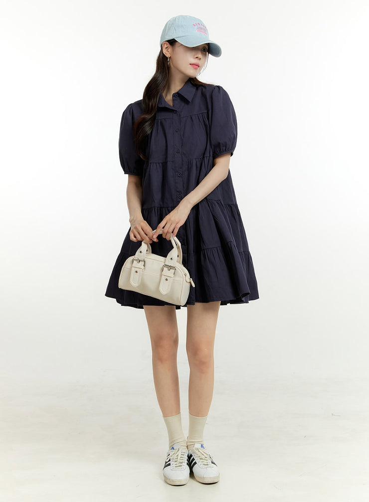 buttoned-puff-sleeve-mini-dress-ou428 / Dark blue