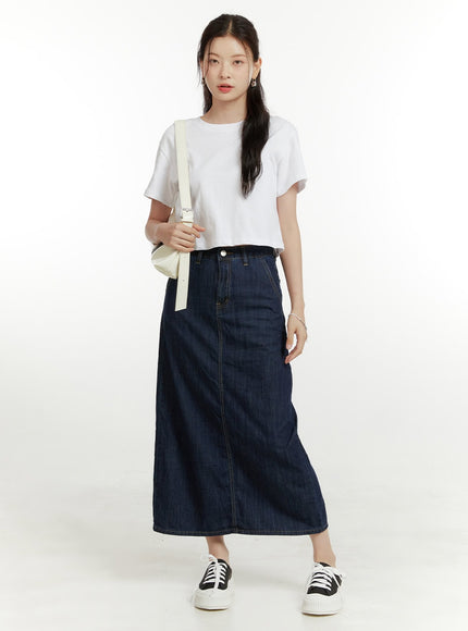 solid-denim-maxi-skirt-ou419 / Dark blue