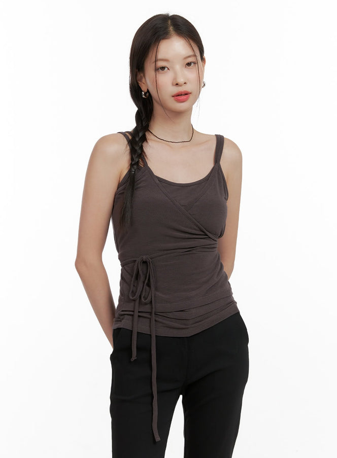 wrap-strap-sleeveless-top-ol411 / Dark brown