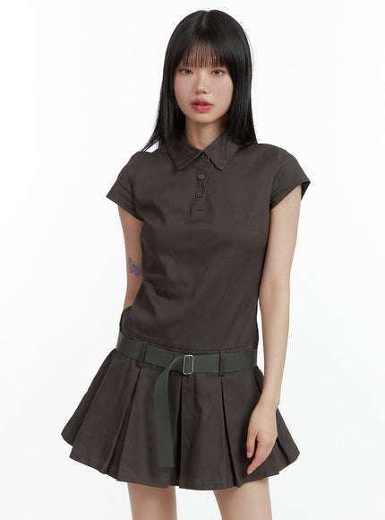 collar-buttoned-mini-dress-cl402 / Dark gray