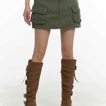 cargo-belted-mini-skirt-oa425 / Dark green