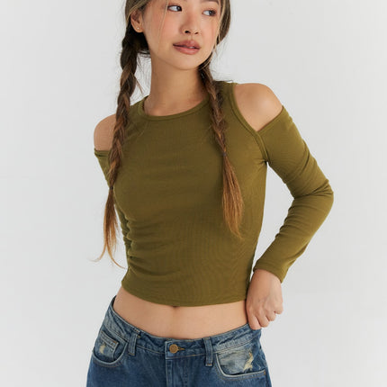 cut-out-slim-fit-crop-top-cn310 / Dark green