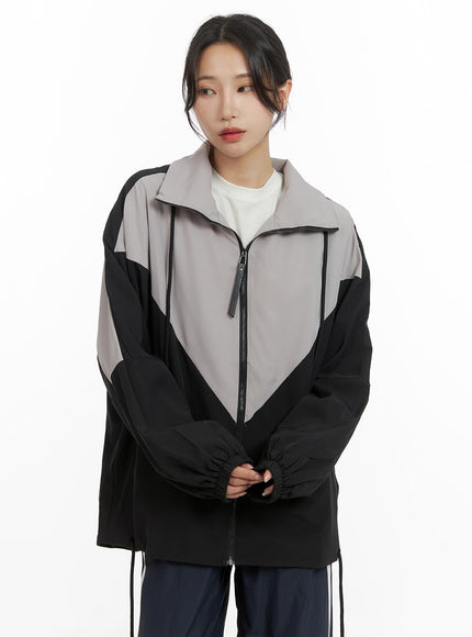 zip-up-color-block-jacket-cm426 / Gray