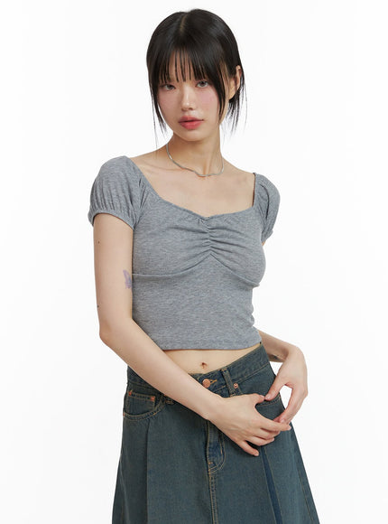 sweetheart-shirred-crop-top-cl403 / Gray