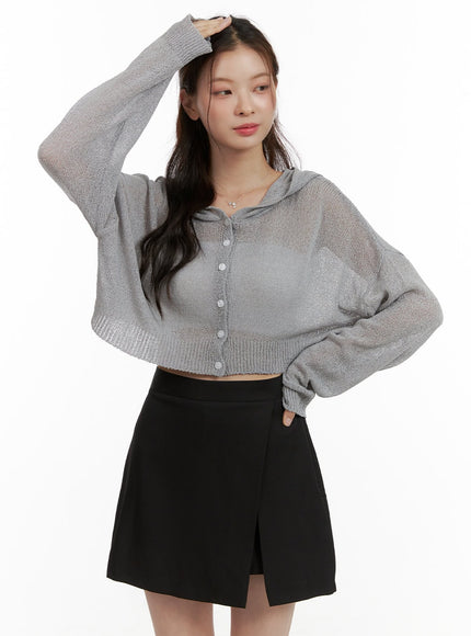 see-through-crop-hooded-cardigan-ou413 / Gray