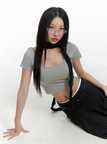 square-neck-crop-top-ca409 / Gray