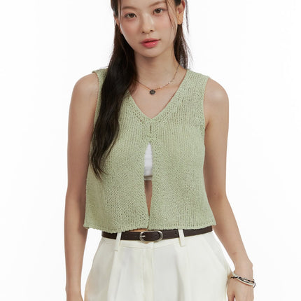 v-neck-knit-vest-ou411 / Green