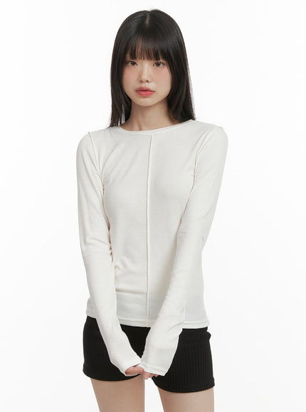 stitching-detail-long-sleeve-cy414 / Light beige