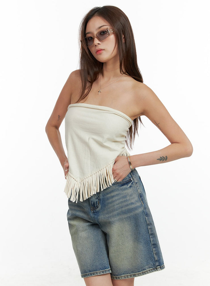 cotton-tassel-tube-top-cl405 / Light beige