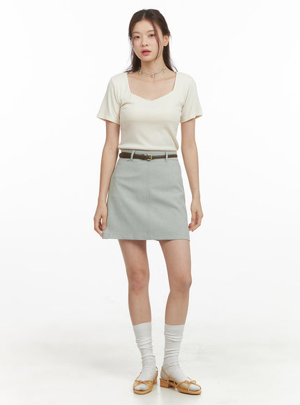 linen-mini-skirt-oy421 / Light blue