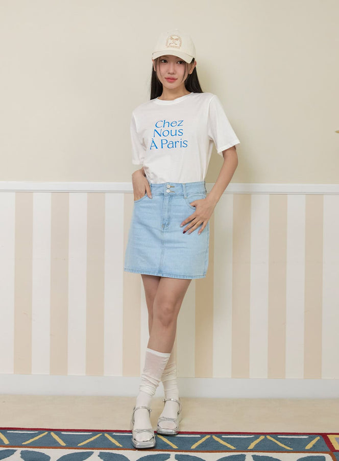 two-button-denim-mini-skirt-oy424 / Light blue