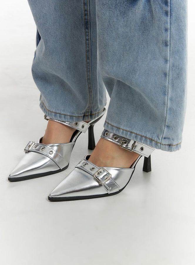 metallic-buckle-stiletto-heels-cm422 / Light gray