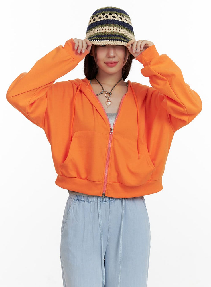 crop-zip-up-hoodie-ol408 / Orange