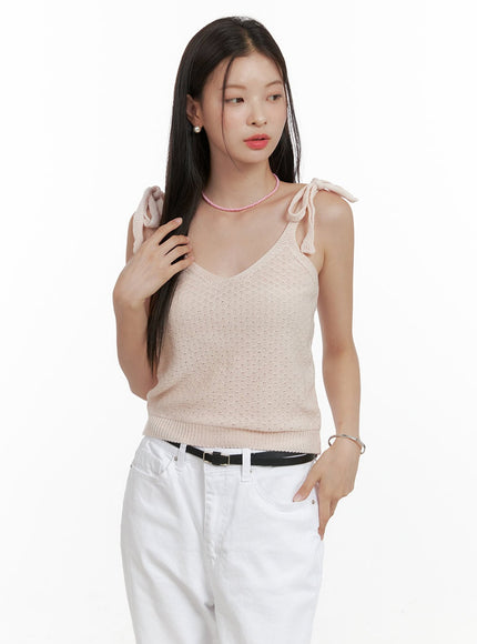 ribbon-strap-sleeveless-knit-top-ol411 / Pink