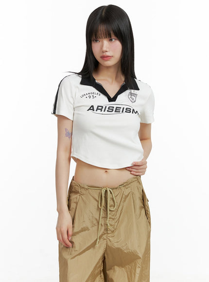 lettering-collar-crop-top-cl401 / White