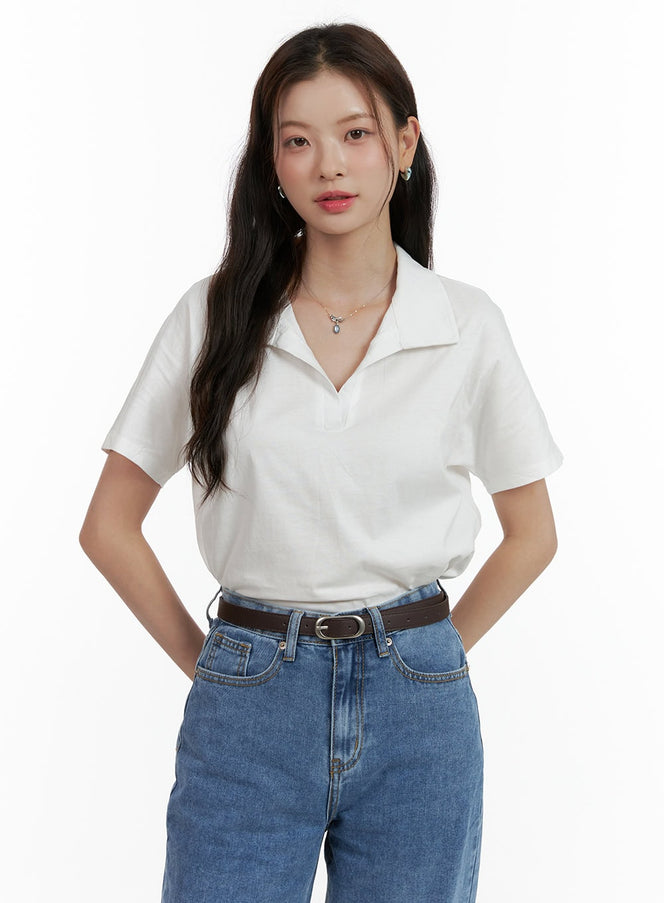 cotton-collar-top-ou411 / White