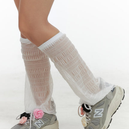 summer-sheer-ribbon-leg-warmers-ol402 / White