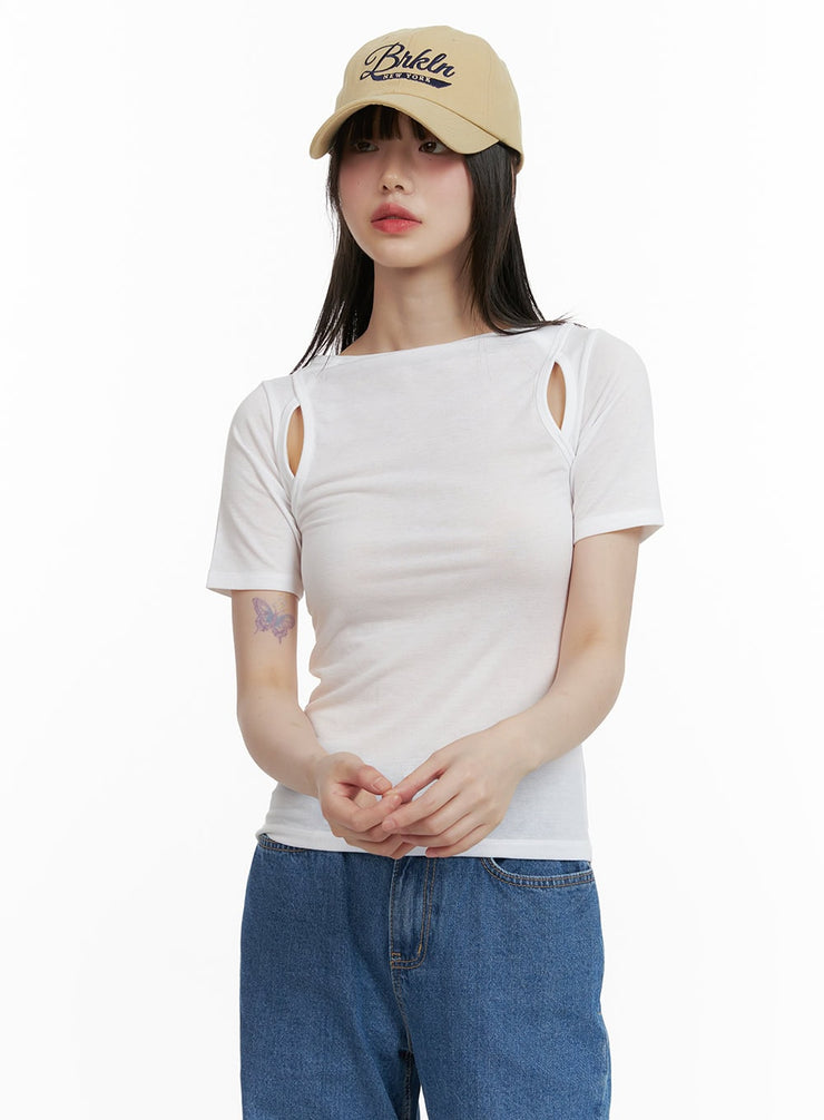 cut-out-sleeve-tee-cy428 / White