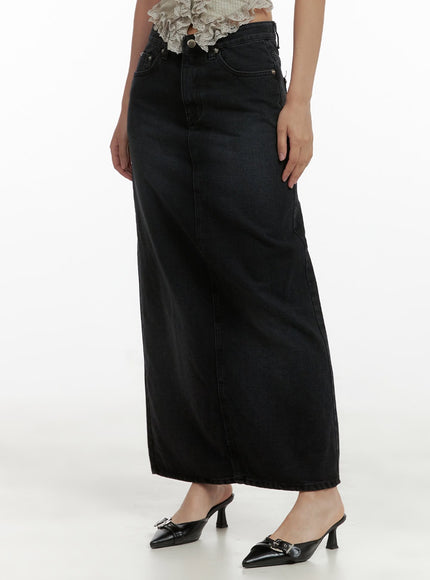 solid-denim-maxi-skirt-cu405 / Black