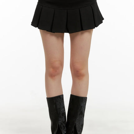 banded-pleated-cotton-mini-skirt-cu425 / Black