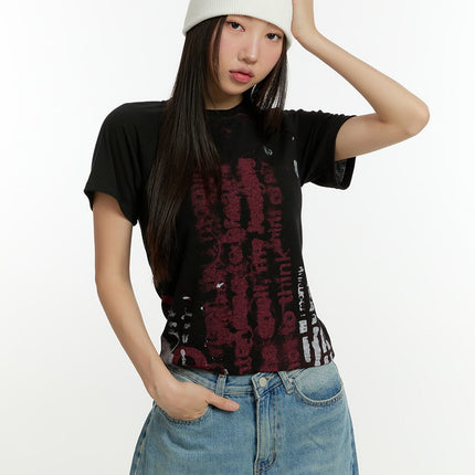 graphic-lettering-crop-tee-cu426 / Black