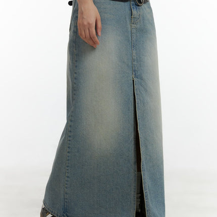 front-slit-denim-maxi-skirt-cl410 / Blue