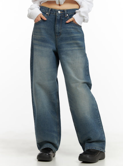 washed-wide-leg-jeans-ca419 / Blue