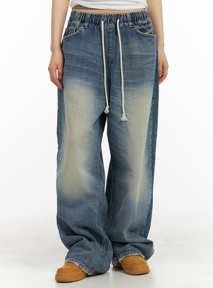 vintage-drawstring-wide-fit-jeans-ca418 / Blue