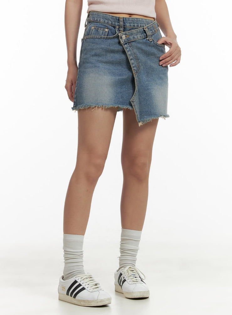 unbalanced-washed-denim-mini-skirt-cu405 / Blue